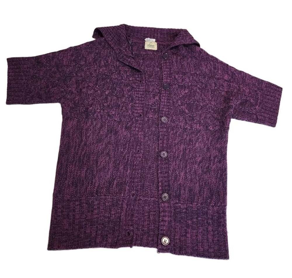 Sakura Soft Cozy Eggplant Purple knit Cardigan Size 12  Acrylic w/ Collar